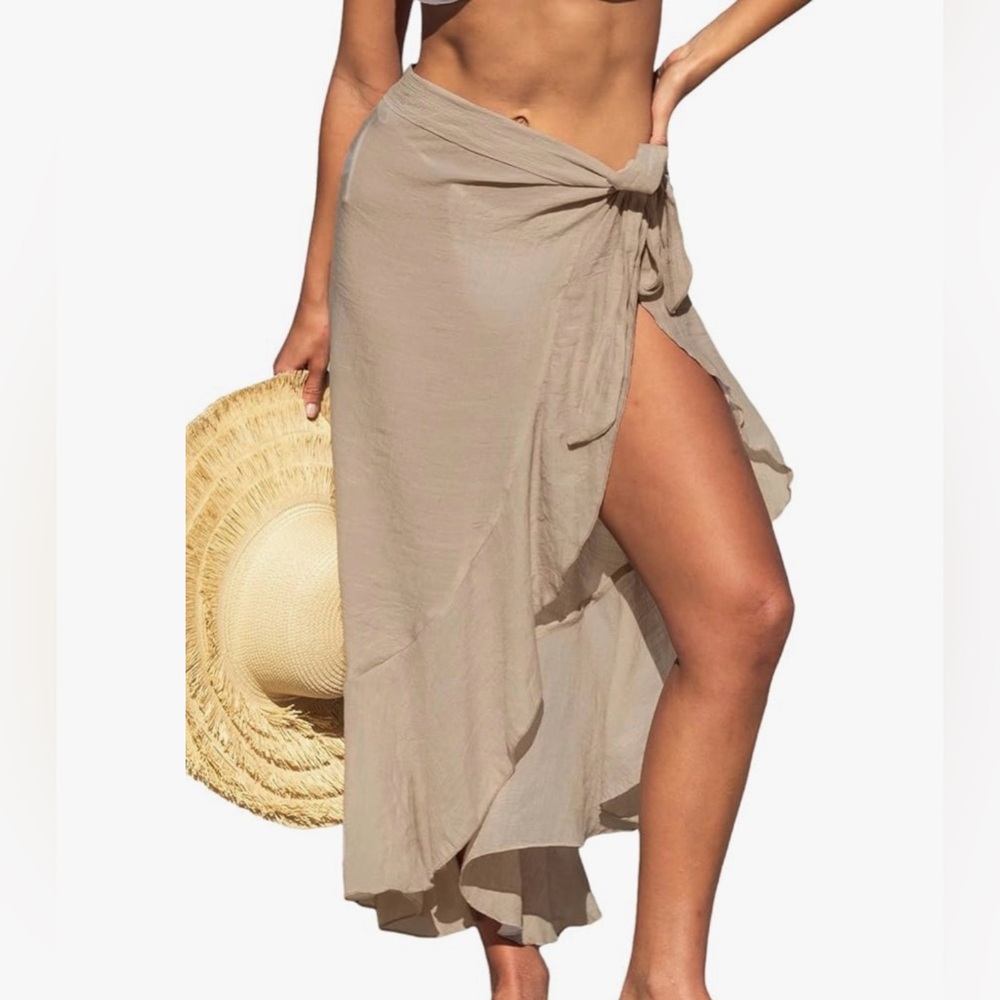 NWT Cupshe Tan Swim Cover-Up Skirt Ruffle Sarong